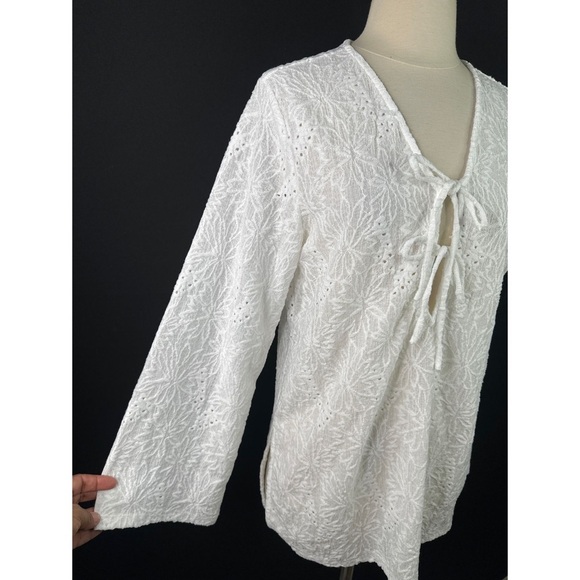 Michael Kors Lace Floral Semi Sheer Long Sleeve Blouse - Picture 4 of 14